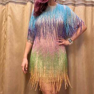 Rainbow Tassel Fringe Shift Dress
